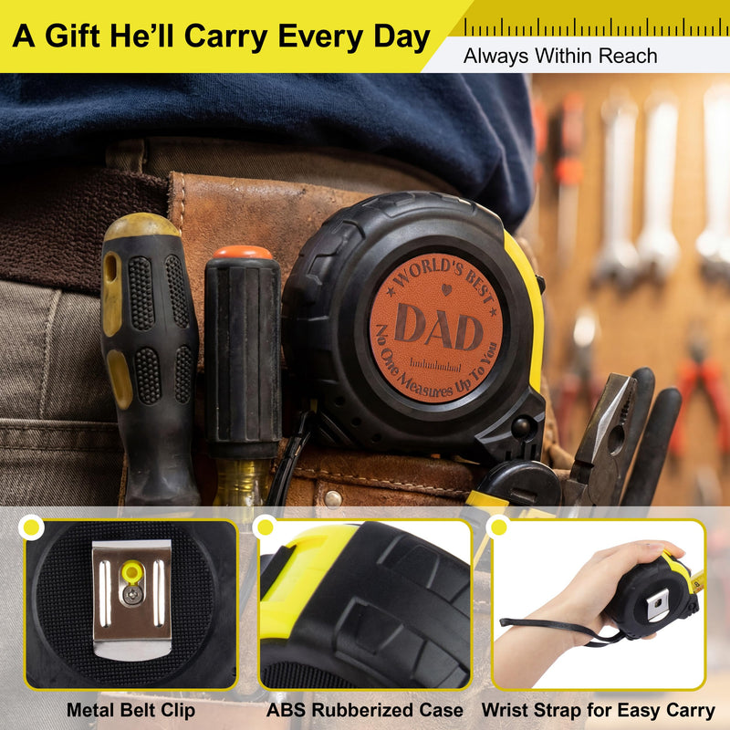 25FT Tape Measure Gift for Dad from Daughter Son - Laser Engraved Dual Scale Measuring Tape - Birthday, Father's Day Tool Gift with Greeting Card