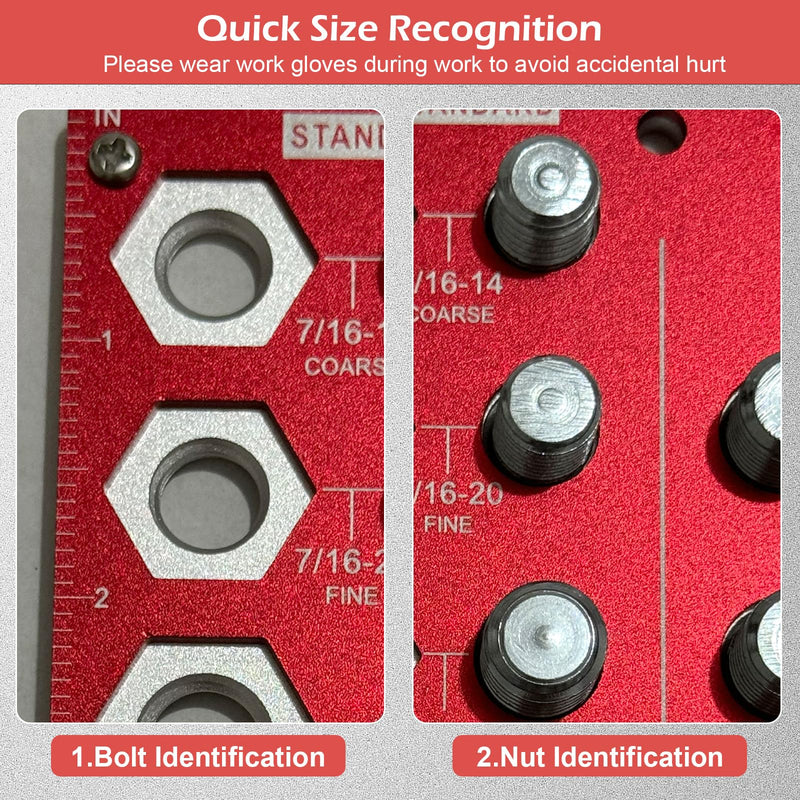 Nut and Bolt Thread Checker, 2-in-1 Thread Checker 38 Thread Nut Checker Standard and Metric Bolt Size and Thread Gauge with 21 Standard & 17 Metric Bolt Identifying, Red