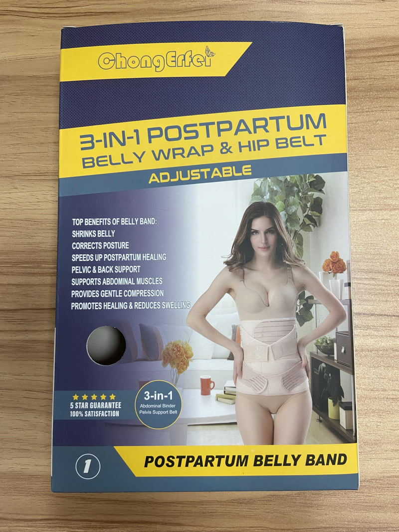 ChongErfei 3 in 1 Postpartum Belly Wrap - Recovery Belly/Waist/Pelvis Belt Black Postpartum Belly Band,Black L/One Size Large(One Size)