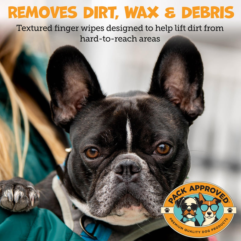 Pack Approved Finger Ear Wipes for Dogs with Aloe Vera and Eucalyptus - Convenient, Extra-Coverage, and Large Design Dog Ear Cleaning Wipes - Removes Wax and Freshens Ears - 50 Wipes Finger Wipes