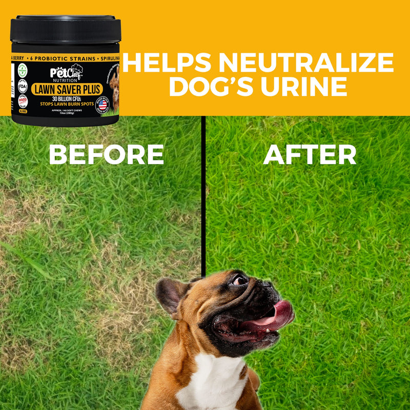 Pet Chef Lawn Saver Plus! - Dog Urine Neutralizer for Lawn, Grass Saver Soft Chews, Green Grass Dog Chews, Prevents Lawn Burn from Dog Urine, Repair & Prevent Damage to Green Plants from Dog Pee. Bacon
