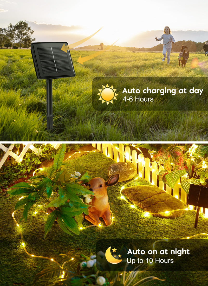 Brightown Solar Rope Lights, 39FT 100LED Outdoor Solar String Lights, IP65 Waterproof Solar Powered Fairy Lights with 8 Lighting Modes for Party Garden Yard Home Holiday Tree Decoration, Warm White 100 LED