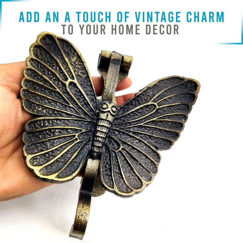 5MOONSUN5's Butterfly Door Knocker Door Knocker for Front Door | Antique Finish Solid Cast Iron Door Knockers with Strike Plate