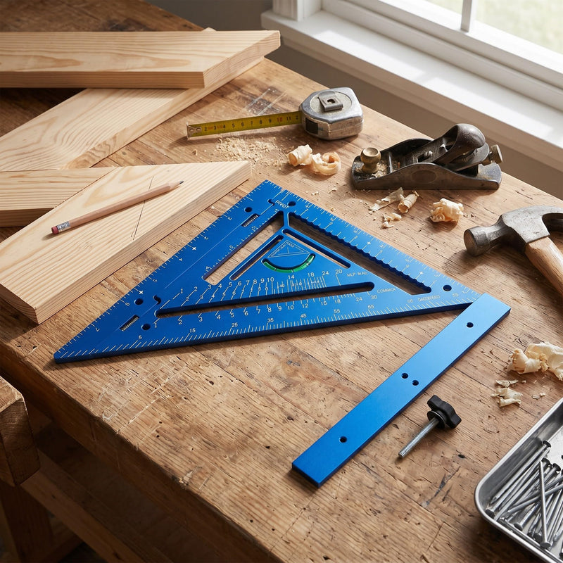 Aluminum Alloy Rafter Square 3-in-1 with Protractor for Precision Carpentry and Woodworking