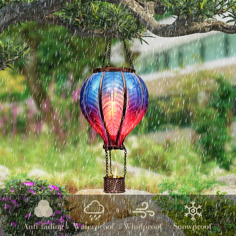 TERESA'S COLLECTIONS Hot Air Balloon Solar Lantern for Garden Decor Halloween Christmas Party,Flickering Flame Hanging Solar Light for Outdoor ,Blue & Purple Plastic Lamp for Yard Tree,Gift for Mom Blue & Purple