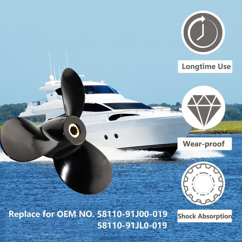Boat Propeller for Suzuki DF4 DF5 DF6 4HP 5HP 6HP 4-6 HP Outboard Engine | 7 1/2x6 7 1/2x6 1/2 7 1/2x7 7 1/2x8 (7.5x6 7.5x6.5 7.5x7 7.5x8) Pitch 10 Tooth Spline Aluminum Boat Motor Props, RH 7 1/2 x 6