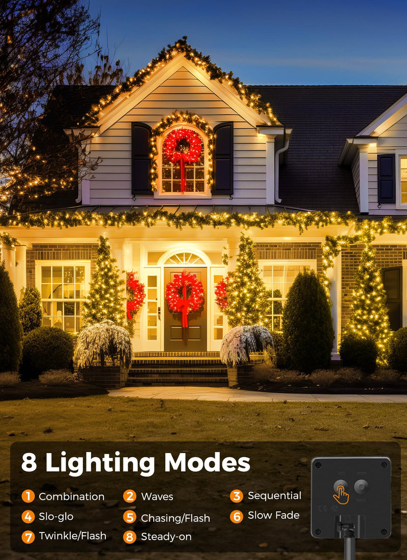 Minetom Solar String Lights for Outside - 40 FT 100 LED Solar Outdoor String Lights with 8 Lighting Modes, IP65 Waterproof Solar Outdoor Lights, Solar Lights for Outside Tree Party Decor, Warm White