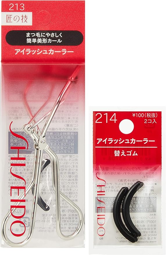 Shiseido 213 Eyelash Curler + Shiseido Eyelash Curler Replacement Rubber, Main Unit + Replacement Rubber, Single Item, 1 Set (x 1) - NewNest Australia