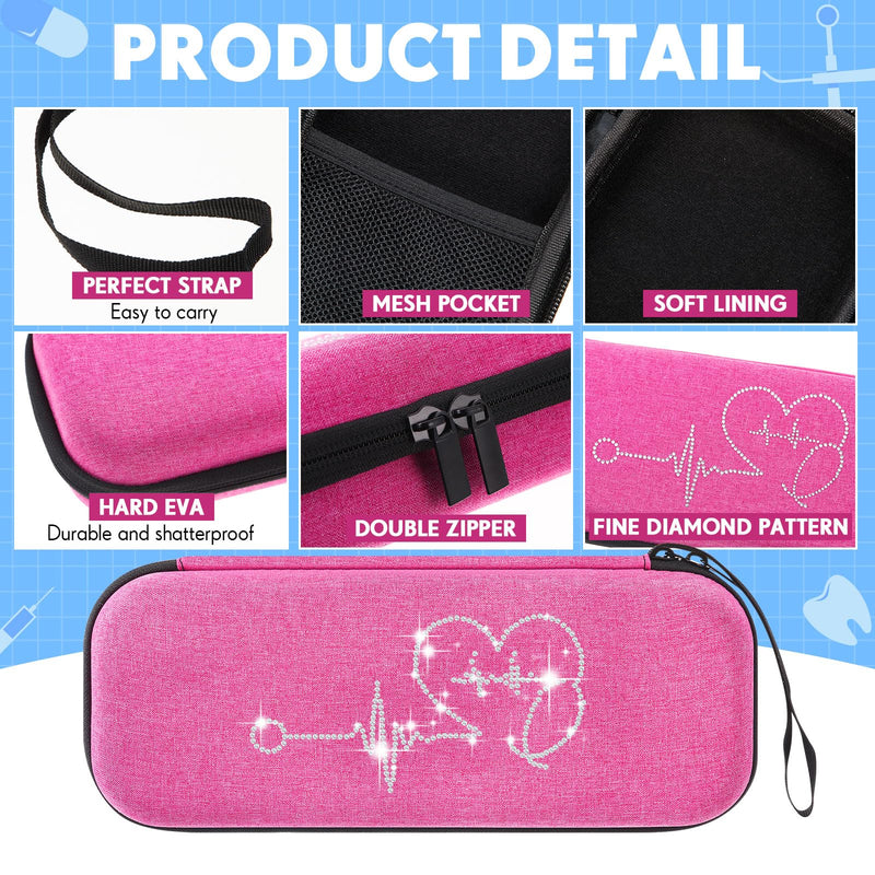 Bling Stethoscope Case Kit 3 Pcs Protective Stethoscope Carrying Case with Rhinestone Charms, Cute Nurse Accessories Gift for Nursing, Portable Organizer Storage(Pink) Pink
