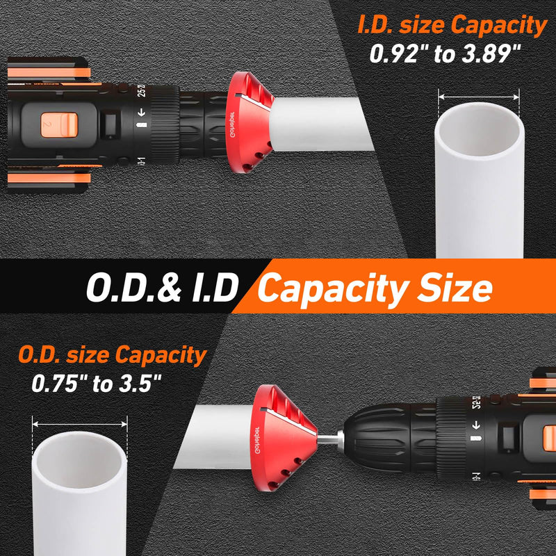 2 in 1 Inner-Outer PVC Deburring Tool, PVC Chamfer Tool, Pipe Deburring Reamer Plumbing Tool for OD 0.75" to 3.5", ID 0.92" to 3.89" PVC, CPVC, ABS, PP, PE Pipe Medium