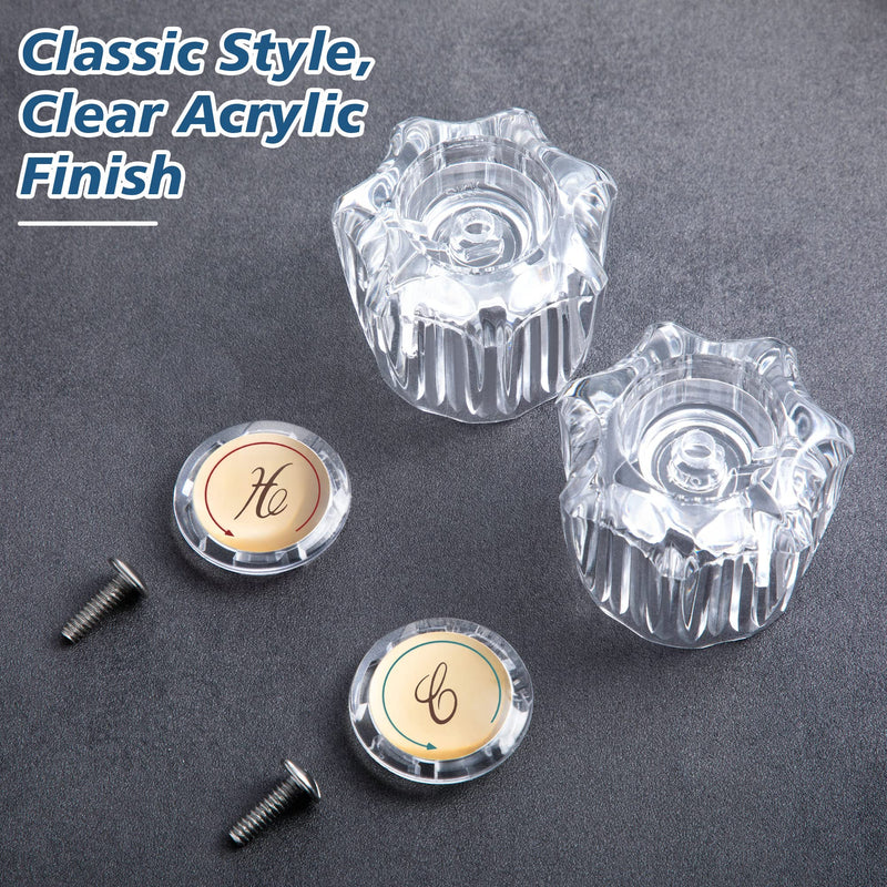 Enhon 1 Pair Bathroom Knobs Replacement, Bathtub Handles Compatible with Delta/Delex/Peerless, Hot and Cold Sink Knobs Replacement Parts in Clear Acrylic, Include Screws
