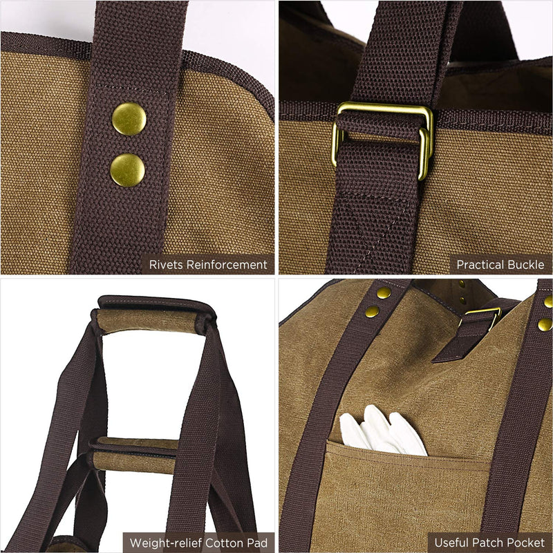 BONTHEE Firewood Carrier Bag Waxed Canvas Waterproof Extra Large Log Carrier Holder Freestanding Tote Bag for Firewood 1_classic_brown