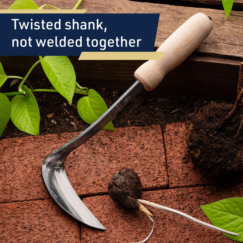 Kings County Tools Japanese Made Weeding Sickle Tool | Nejiri Kama | Razor Sharp 4" Drop Forged Steel Blade | Designed for Strength, Durability, and Quick Weed Removal | 7" Overall Length