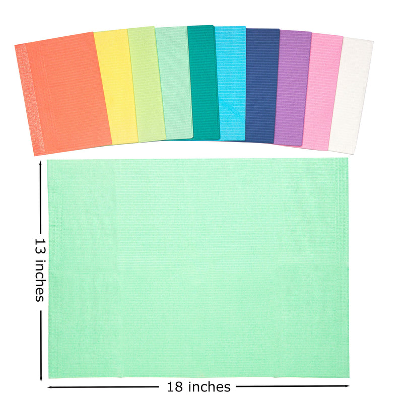 'Bow Bibs-50 Qty-Disposable Rainbow Dental Bibs -Large 3-Ply Waterproof Napkins for Dental Offices, Tattooing, Piercing, Nails, Esthetician & Lash Supply- Soft & Fluid Resistant - Arrives Sealed 50