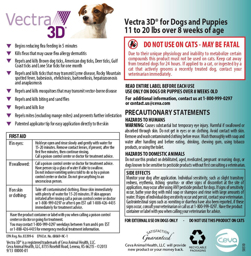 Vectra 3D S Dog 11 to 20 lbs 3pack Teal