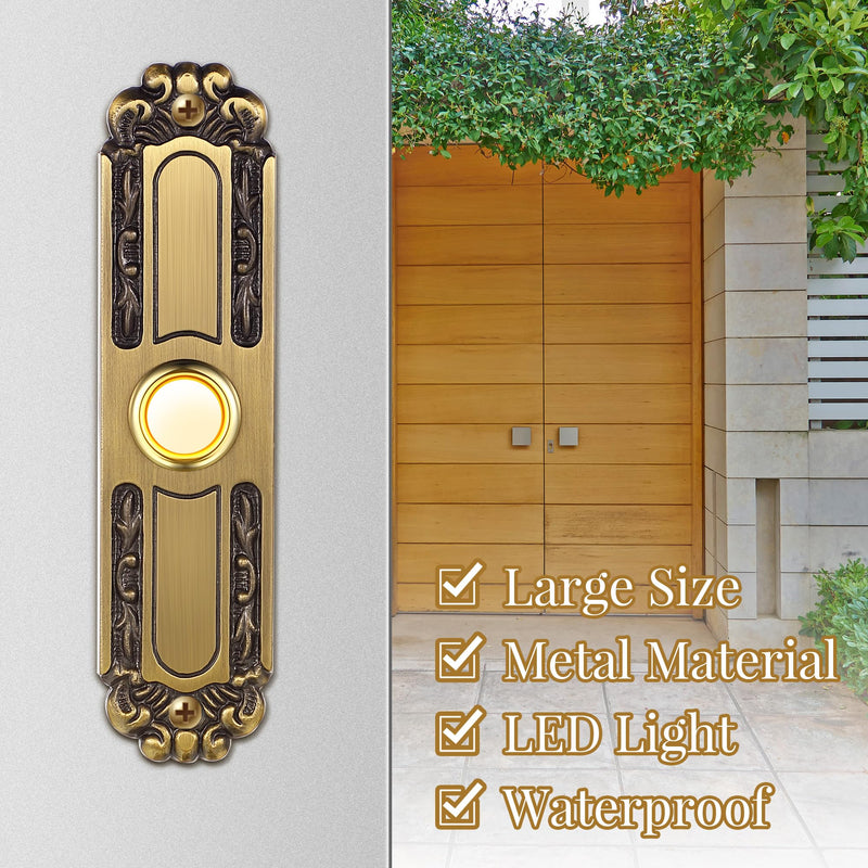 Lighted Doorbell Button Wired, Solid and Sleek Metal Door Bells for Homes, LED Lighted Door Bell Button Only, Wall Mounted Doorbell Push Button(Retro Style)