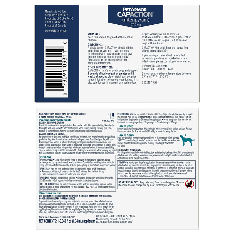 PetArmor CAPACTION Oral Flea Treatment for Dogs (6 Doses) + Bonus PetArmor Plus Topical Flea & Tick Treatment & Preventative for Dogs 25-44 lbs (1 Dose) Treat + Prevent