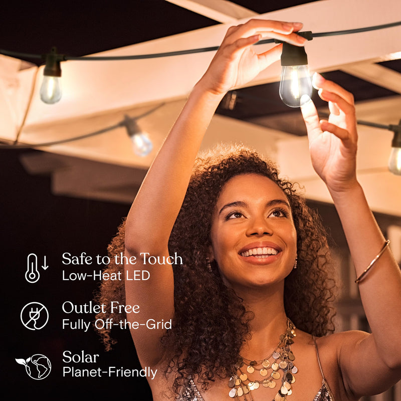 Brightech Ambience Pro Solar Powered Outdoor String Lights, 48 ft Commercial Grade Waterproof Patio Lights, 15 Edison Bulbs, Shatterproof LED String Lights for Outside, Porch - 1W Soft White Bright 48 Feet