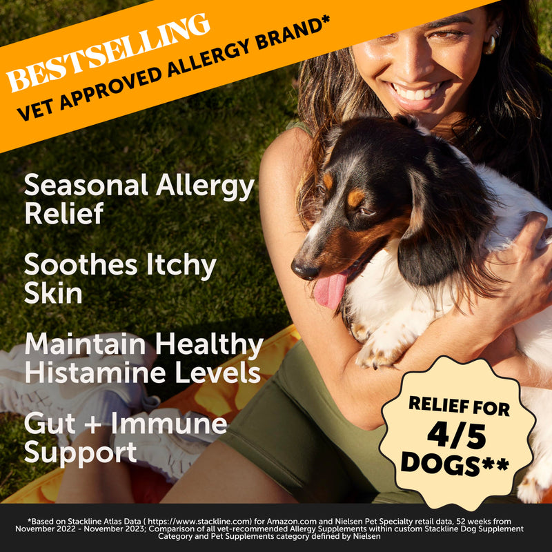 Virtual Bundle Restore + Soothe Hot Spots Spray for Dogs & Cats (Lavender) 4oz + Allergy Support Itch Relief for Dogs - Dog Allergy Chews w/ Probiotics for Seasonal Allergies, Skin and Coat Supplement