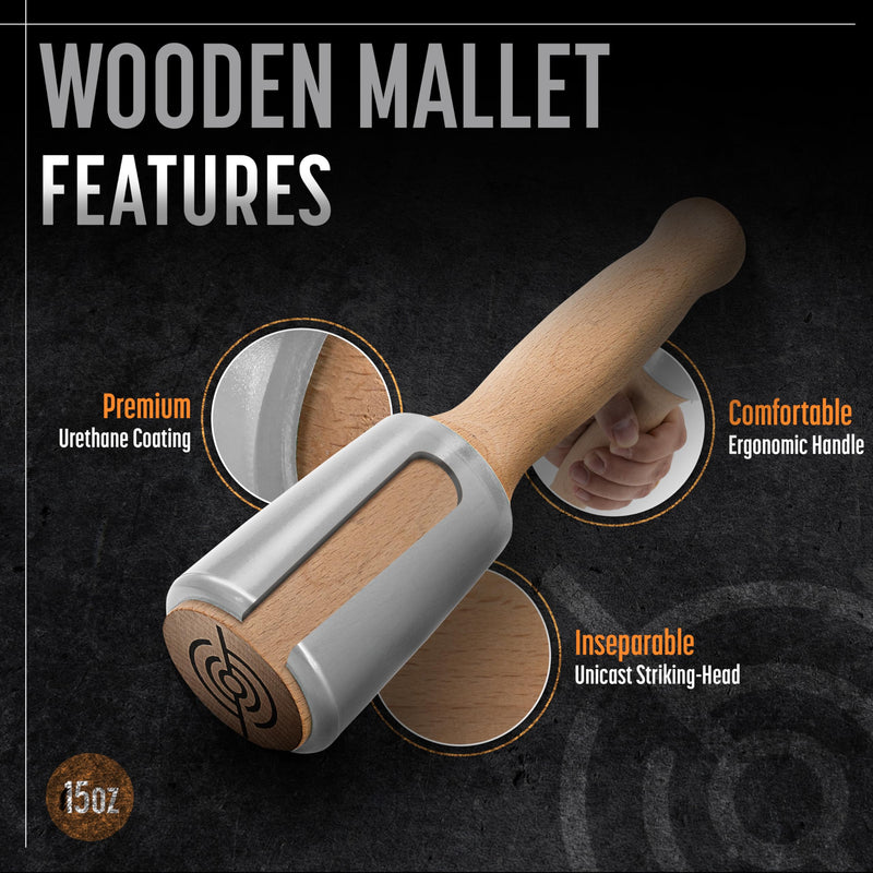 Schaaf Wood Carving Tools 15oz Small Wooden Mallet, Woodworking Rubber Mallet Hammer, Wood Mallet Urethane Head Absorbs Force to Protect Woodworking Tools, Comfortable Ergonomic Wood Hammer Medium White