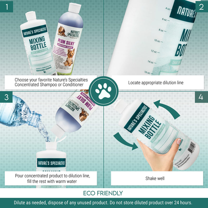 Nature's Specialties Mixing Bottle and Dog Shampoo Concentrate Bundle, Easy to Read Measurements Mixing Bottle 32 oz, Colloidal Oatmeal Creme Rinse Dog Conditioner Concentrate 32 oz - PawsPlanet Australia