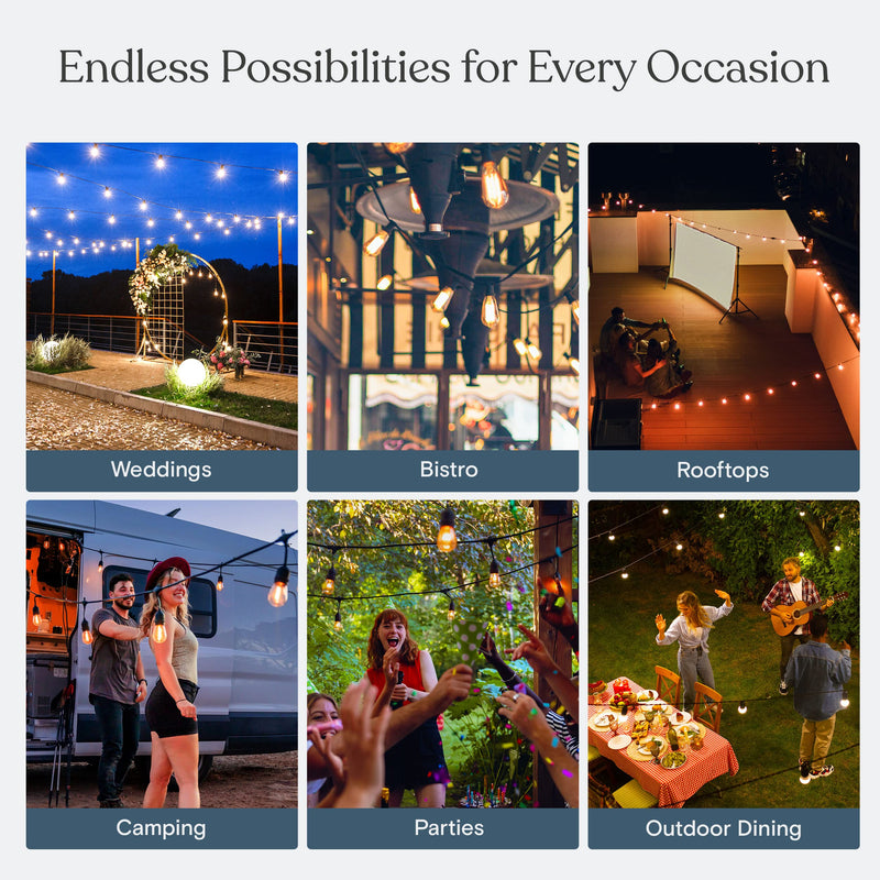 Brightech Ambience Pro Solar Powered Outdoor String Lights - Commercial Grade Patio Lights with 48 Ft Edison Bulbs - Shatterproof LED Solar Lights for - 1W LED, Warm White Light Bright (1W) Manual Control 48 FT