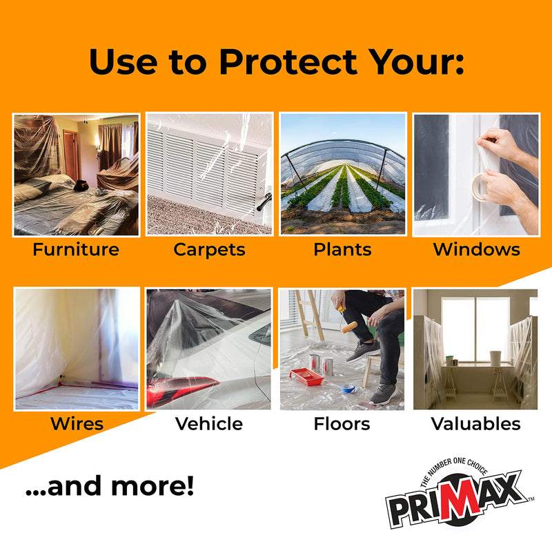 PRIMAX Clear Plastic Drop Cloth 9x12 ft (3 Pack) – Waterproof Painters Plastic Sheeting for Painting, Furniture Covers & Dust Protection – Easy Cleanup, Mess-Free Solution for Painting or Renovations 9' x 12' - 3 pack