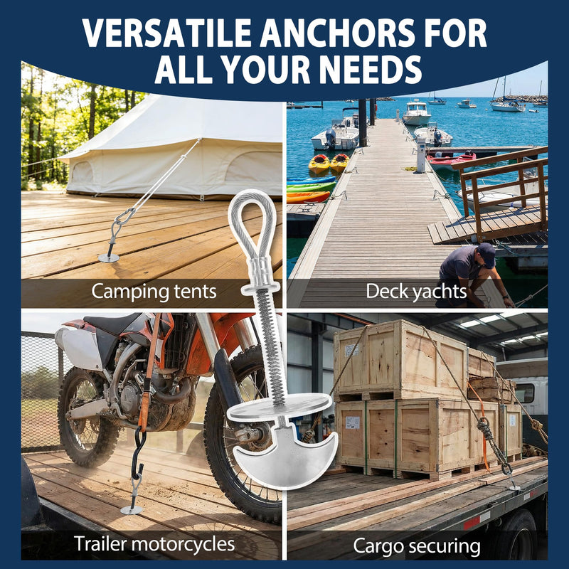 Trailer Deck Dock Anchors Between Boards - 1500LB Break Strength - 304 Stainless Steel Quick Tie Down Anchors Deck Anchor Pegs Easy to Move for Boards & Outdoor Camping Canopy Tent Anchors 2PCS