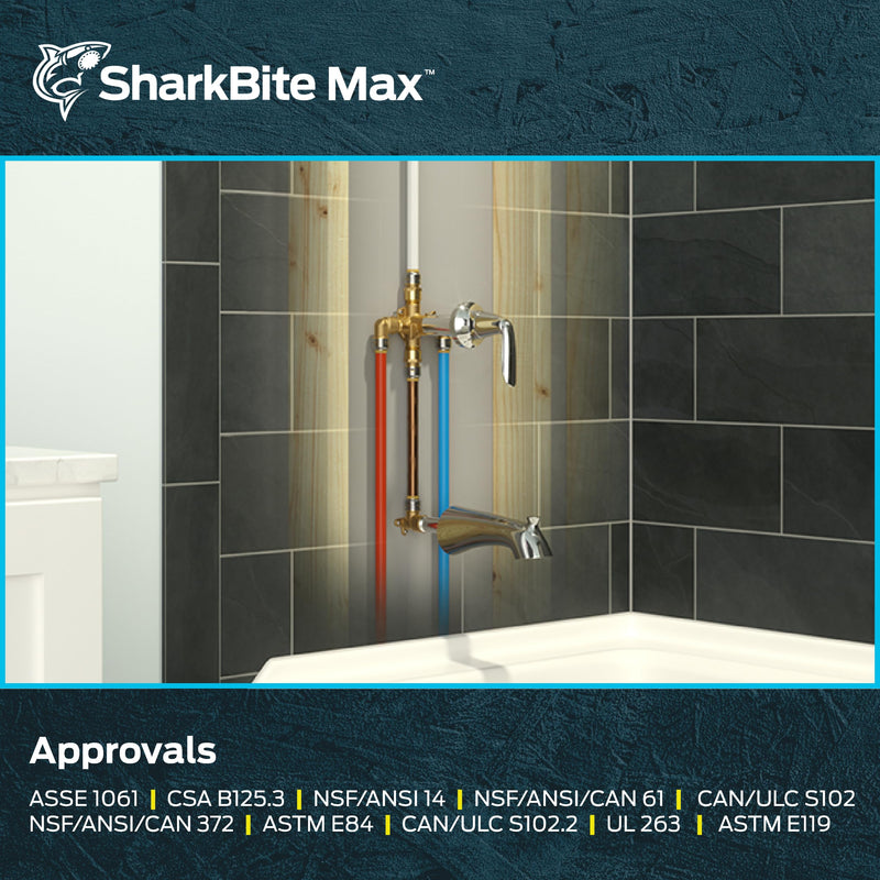 SharkBite Max Shower and Tub Connection Kit, Push to Connect Brass Plumbing Fittings, PEX Pipe, Copper, CPVC, PE-RT, HDPE, UR25567