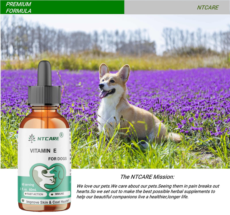 Vitamin E Oil for Dogs, 2 fl oz, Immune Support, Skin and Coat Health Supplement, 60 Servings