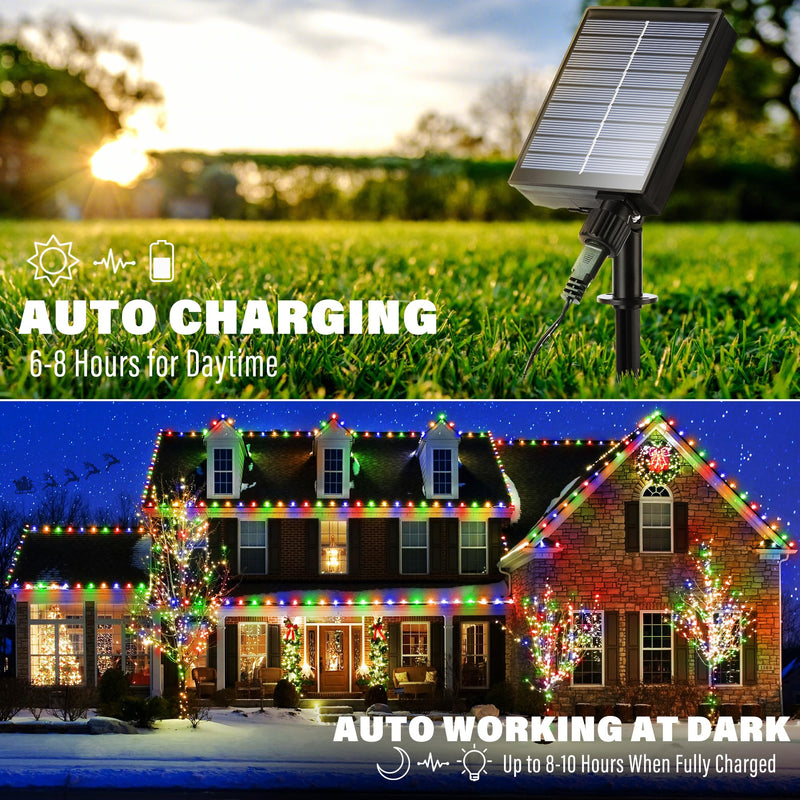 iBaycon Solar C9 Christmas Lights Outdoor, 65FT 100LED C9 Strawberry String Light, 8 Modes Solar Powered Lights String for Xmas Tree House Eaves Roof Christmas Holiday Decorations