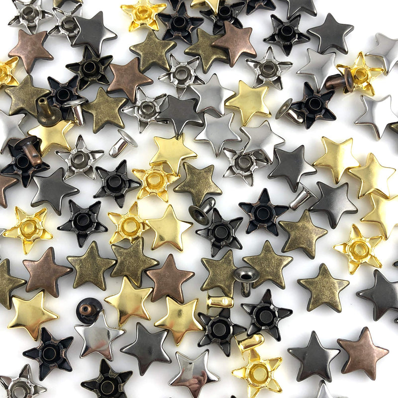 200 Sets 12MM Mixed Color Star Rivets for Leather Star Rivet Studs Kit Garment Rivets Leather Rivets Studs and Spikes for Leather Craft Clothing Bags Belts Dog Collar Shoes DIY Rivets 15/32 Inch Mixed in Box
