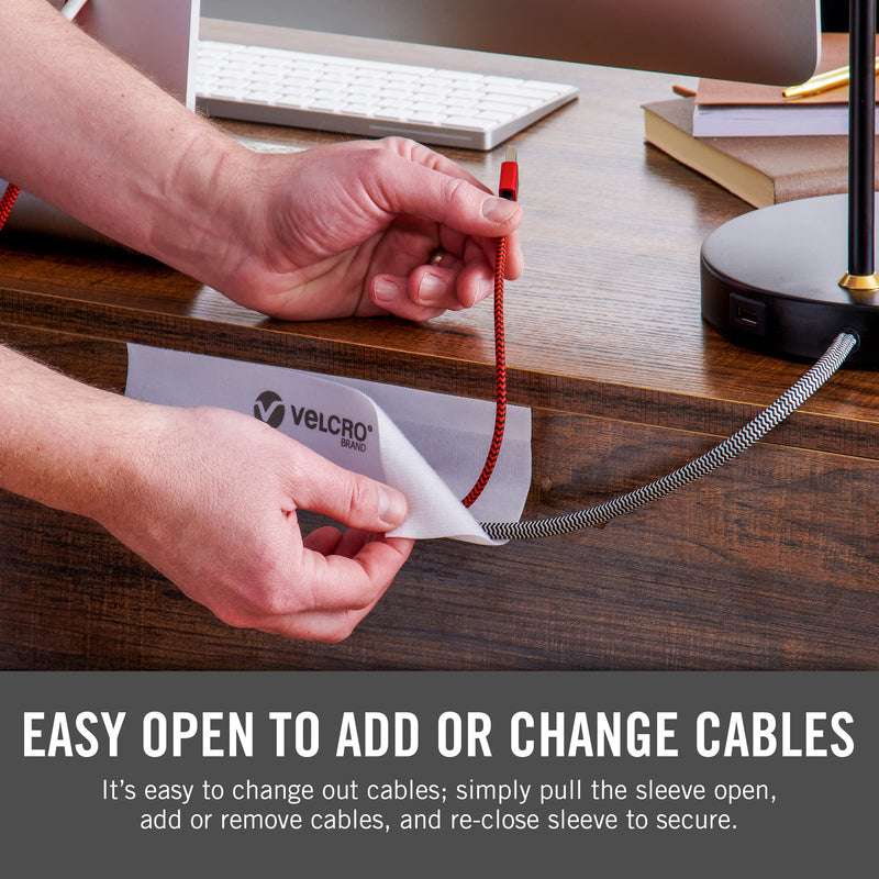 VELCRO Brand Cable Sleeves. Organize Messy Wires on Desk, Behind TV or Game Console. 16-Inch (2x8in) White. Removable Adhesive Mounts to Smooth Surfaces 8in - 2Pk