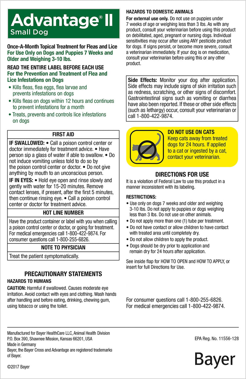 Advantage II 4-Dose Flea Treatment for Small Dogs, Flea Treatment for Small Dogs 3-10 Pounds - PawsPlanet Australia