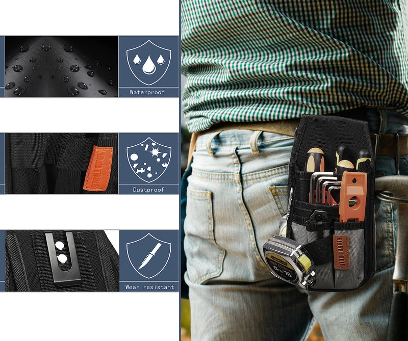 Small Tool Pouch with Belt Clip,Tool Belt Pouches,Electrician Tool Pouch.Mini Organizer Pocket Attachment for Tool Belt,5 Pockets and Heavy-Duty Metal Belt Clip Attachment.… 5 IN