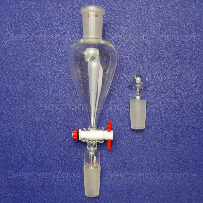 125ml,24/40,Lab Glass Pyriform Separatory Funnel,PTFE Stopcock,Ground Joints,Pear Shape 125ml