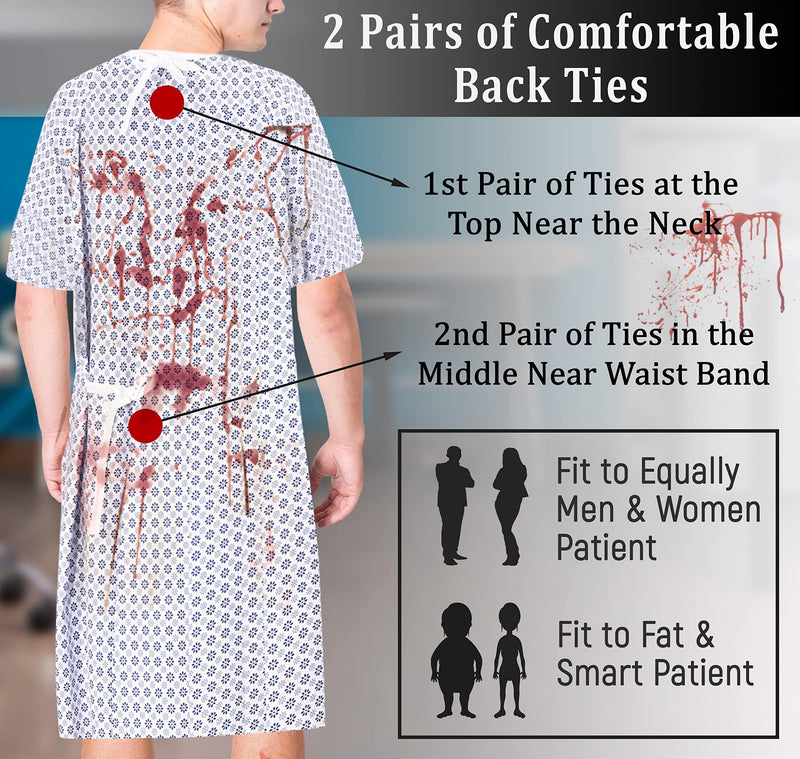 RUVANTI Hospital Gowns for Women/Men, 2 Pack, Plus Size Hospital Gown up to 2XL, Medical Gown for Elderly, Labor & Delivery, Patient Gown Costume for Halloween, Washable & Reusable