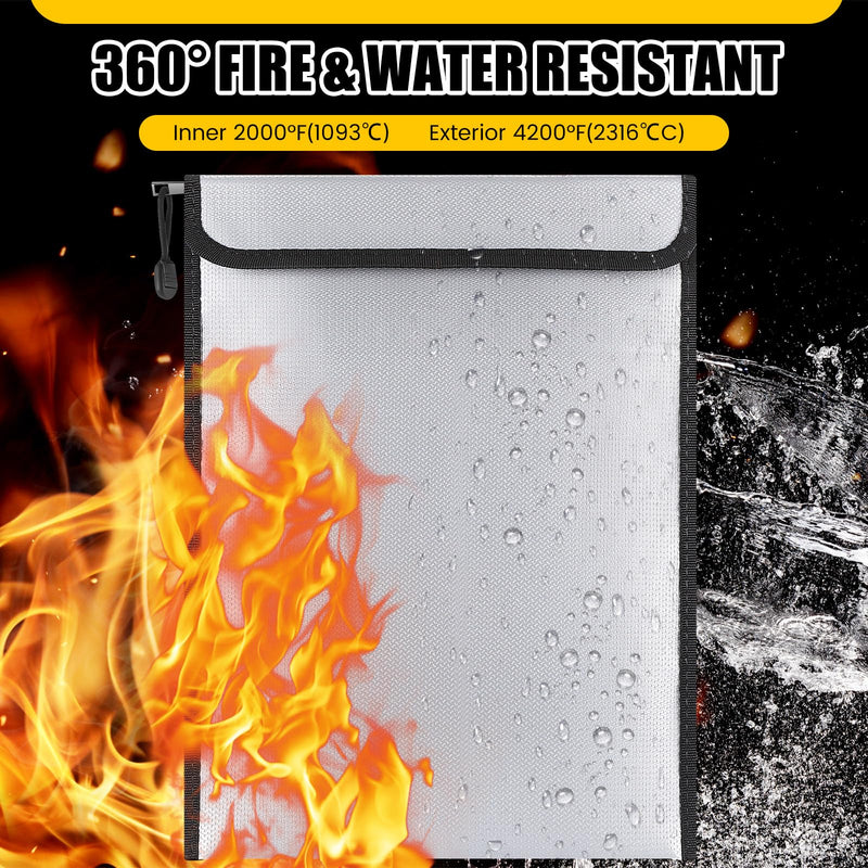3 Pack Fireproof Waterproof Document Bag (2000℉) Fire Proof Money Bag with Zipper Fire Water Resistant Safe Important Document Storage Organizer Pouch for Cash Passport File(15”x 11”) 15”x 11”