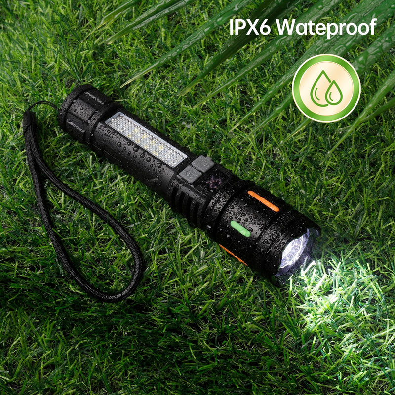 Rechargeable Flashlights High Lumens 900,000L (2 Packs), 5 Modes Super Bright Led Handheld Flash Light Battery Powered with COB Side Light, USB C Charging, Power Display, Waterproof, Zoomable Beam M - 2 Pack