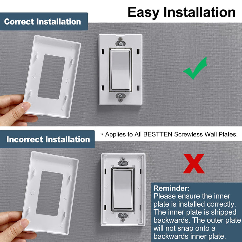 BESTTEN 5 Pack 4-Gang Screwless Decorative Wall Plate, Decorator Outlet Cover, USWP6 Snow White Series, H4.69” x L8.35”, for Light Switch, Dimmer, GFCI, USB Receptacle 4 Gang 5PK Gloss Snow White