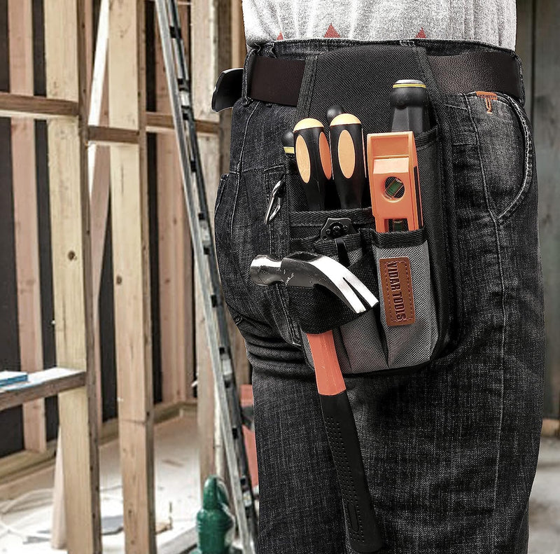 Small Tool Pouch with Belt Clip,Tool Belt Pouches,Electrician Tool Pouch.Mini Organizer Pocket Attachment for Tool Belt,5 Pockets and Heavy-Duty Metal Belt Clip Attachment.… 5 IN