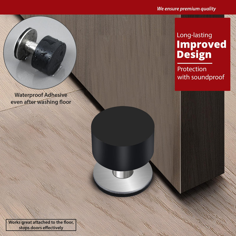 Door Stopper with Extra Sticker, Self-Adhesive Door Stop with Black Rubber Bumper & Stainless Steel Body - Heavy Duty Door Knob Wall Protector Sound Dampening for Home & Office Use 1 Pack White