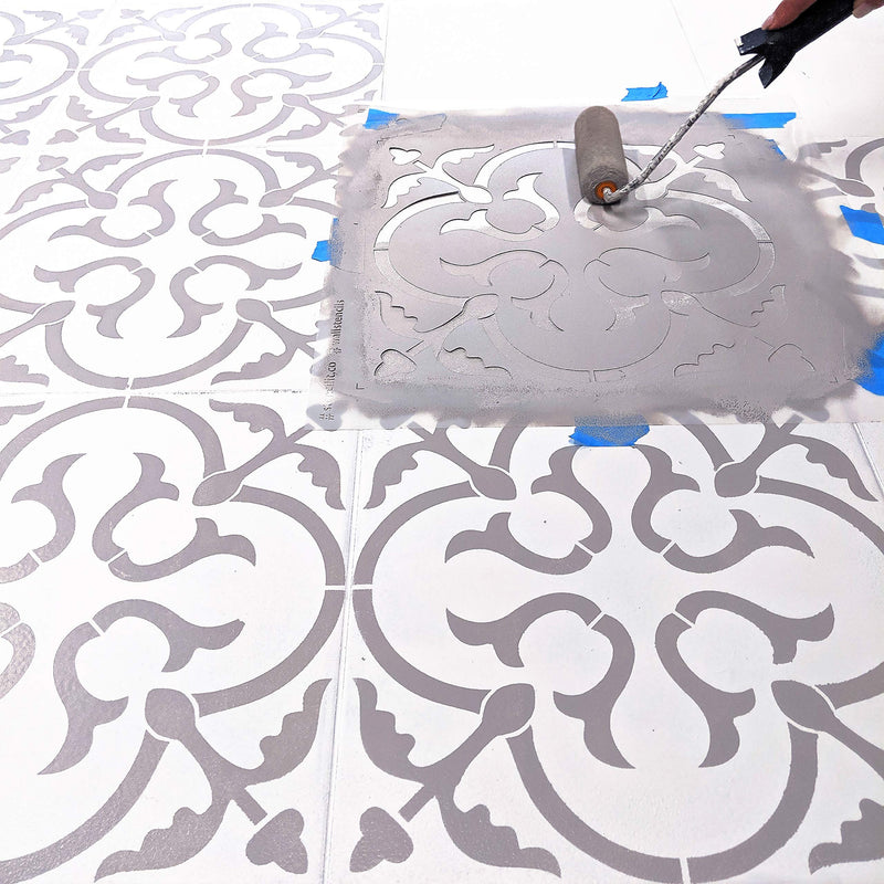 Scandinavian Tile Floor Stencil - Repositionable for 16x16 in Tile, Floor Stencils for Painting, Concrete Stencils for Patio, Large Size
