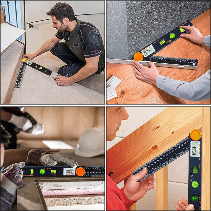 Rainyb Digital Angle Finder Tool 7inch 0-360 degree LED Digital Protractor with Horizontal Vertical Bubble Levels and Ruler Meter Accurate Tools for Carpenters,Woodworkers,Fabricators 7inch Angle Finder X 1