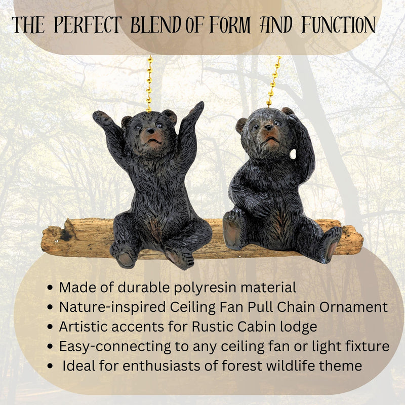 BestGiftEver Ceiling Fan Pull Chain Ornament with a Pair of Adorable Black Bears - Rustic Cabin Decorative Fan Pull Chain for Lodge Nature Lovers, and Wildlife Enthusiasts