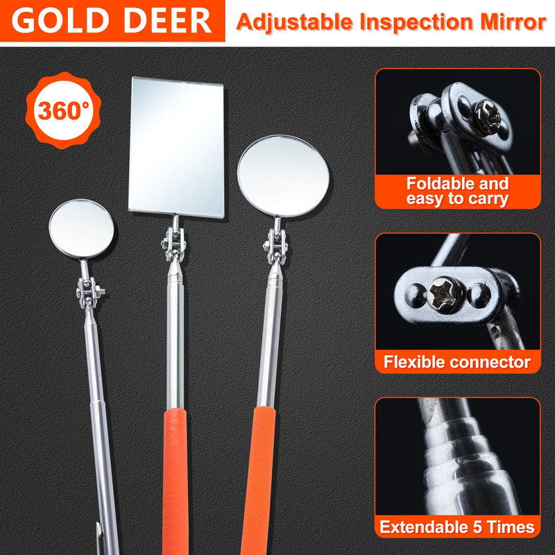 3Pack Telescoping Auto Inspection Mirror Set Mirror Stick Extendable Mirror on a Stick Mechanic Mirror with Long Handle 360°Inspection Mirror Telescoping Swivel Head,Round Rectangular