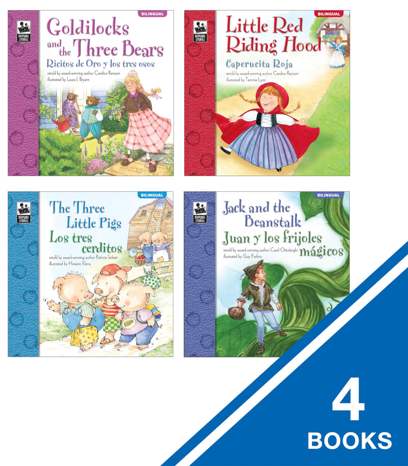 Carson Dellosa Keepsake Stories Classic Children's Fairy Tales in Spanish and English Book Set, The Three Little Pigs, Little Red Riding Hood, Goldilocks, Jack & the Beanstalk Bilingual Books for Kids Bilingual Set 1