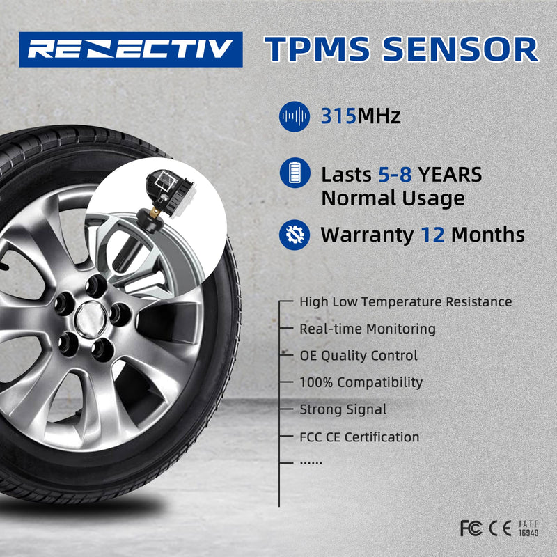 TPMS Sensor GM Chevrolet 4 Pack, 315MHZ,Tire Pressure Monitoring Sensor Compatible with Buick Chevy Cadillac GMC OE#13598771,13598772,13586335,13581558,13598255,22854866,12768826,20922900,13589597 13598772 315MHZ-4 PCS