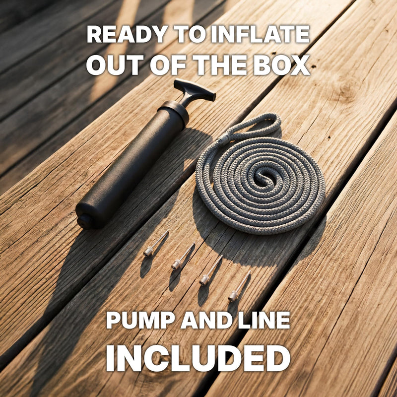 Rockville Boat Fender Package 4.5in x 16in Marine Bumpers with Dock Lines & Pump for Docking and Boat Protection Grey 2-Pack