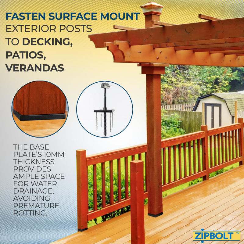 Zipbolt 17.800 XT Exterior Newel Post Anchor - for Anchoring Surface Mount Exterior Posts to Decking, Patios, and Verandas - Durable Strength 4x4 Post Base (Actual 3.5x3.5)
